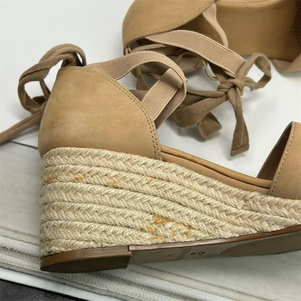 Corso Como Women's Lace Up Tan Brown Leather Espadrille Wedge Sandals Size 7.5